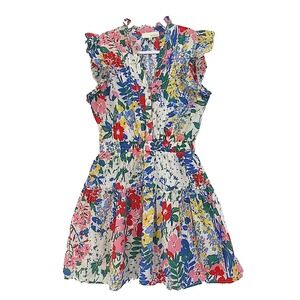 Floral Dress Sz S Pinch Flutter Sleeves Elastic Waist Button Up